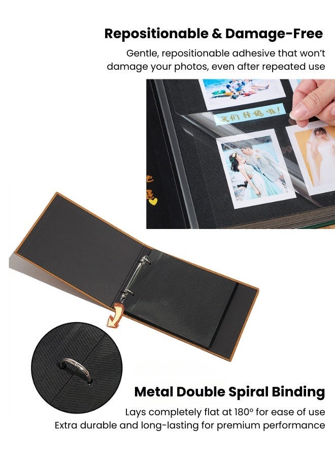 A5 Photo Album, DIY Self-Adhesive Scrapbook，Metal Coil Binding, Reusable Film for Polaroid, Postcards & Family Photos, Gift for Home Memory - Image 4